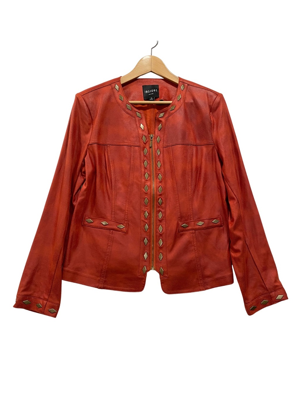 Insight New York Persimmon Studded Faux Suede Jacket 12 Orange Vegan Leather